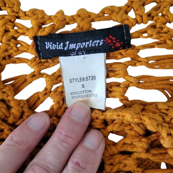 Rust Yellow Crochet Blouse Tunic Top Boho Festival Western Cowgirl SM - Picture 2 of 11